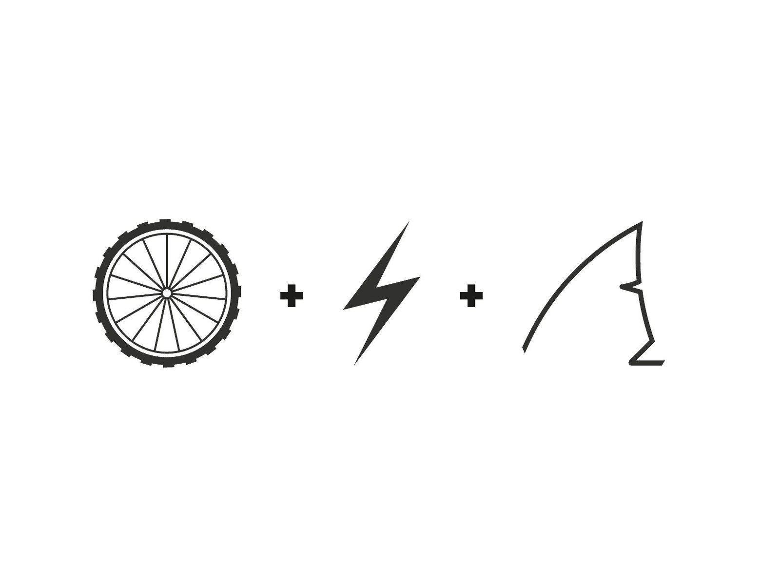 Concepto del logotipo: rueda de bicicleta más rayo más aleta de tiburón