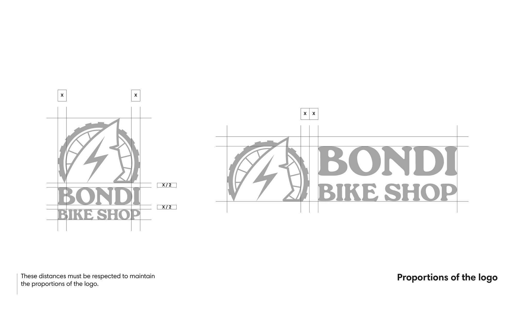 Proporciones y construcción del logotipo de Bondi Bike Shop