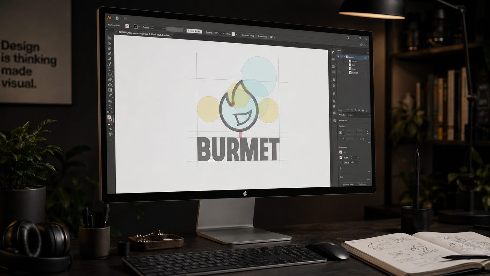 Construcción y proporciones del logotipo Burmet